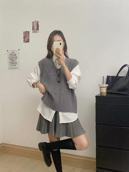 V-neck Knitted Casual Academic Style Women's Fashion Vest