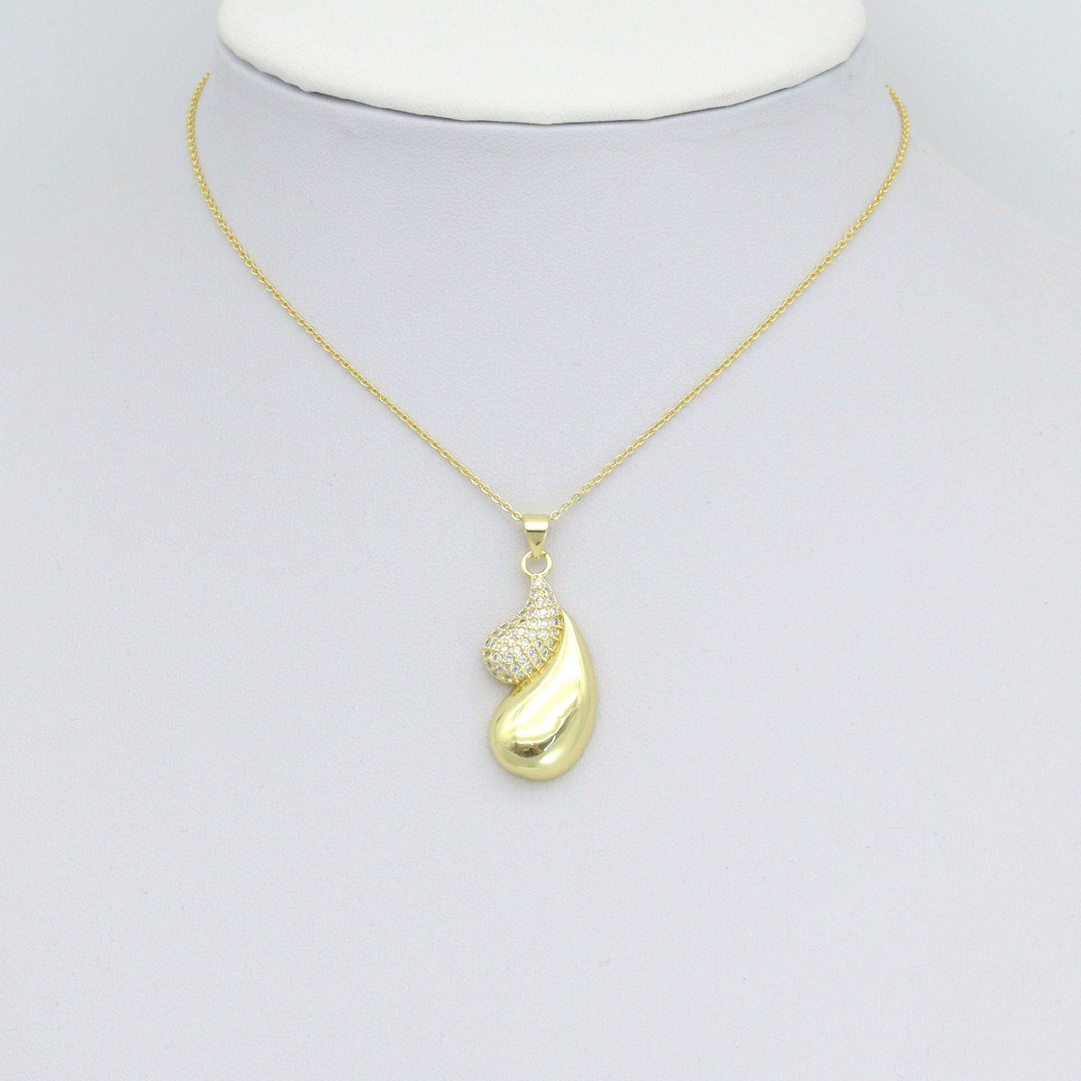 Gold CZ Double Teardrop Shape Charm Pendant, Sku#LK1095