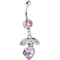 Pink Gem Heart Berry Paved Leaf Belly Ring