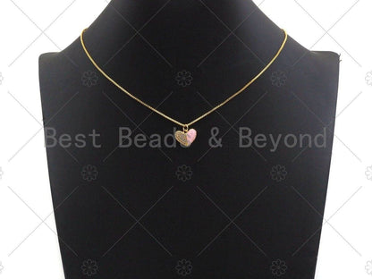 Heart Pink Pendant/Charm, Pink Mother-of-pearl Heart Pendant, Cubic Zirconia Pendant, Gold Tone,14x11 mm, Sku#LK72