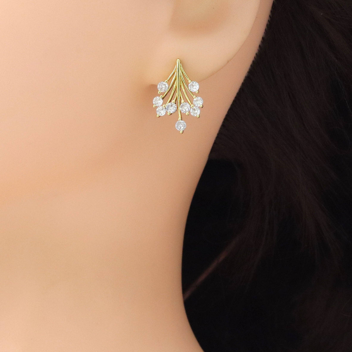 Clear Crystal Gold Flower Stud Earrings, Sku#LD648