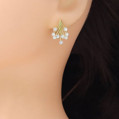 Clear Crystal Gold Flower Stud Earrings, Sku#LD648