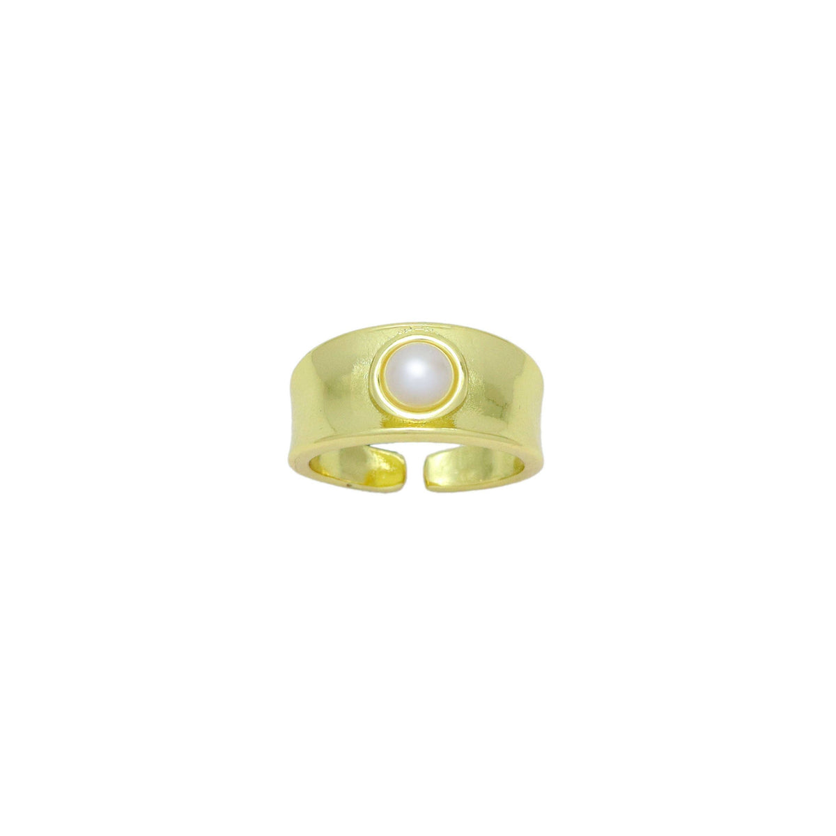 Gold Band with White Pearl Adjustable Ring, Sku#LK1054