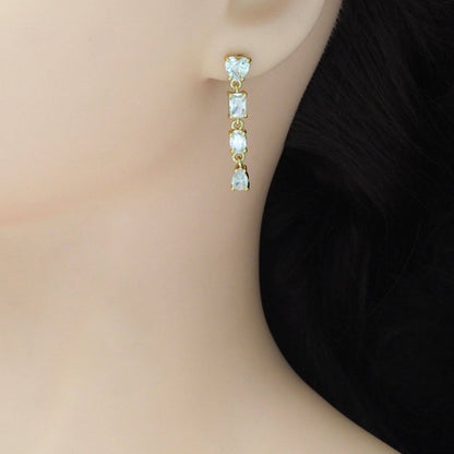 Clear CZ Heart Square Oval Teardrop Shape Dangle Earrings, Sku#LD500