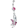 Pink Gem Sideways Butterfly Dangle Belly Ring