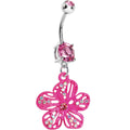 Pink Gem Aurora Hibiscus Flower Belly Ring