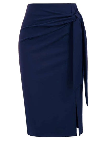Elegant Monochrome High-waisted Knee-length Skirt For Women