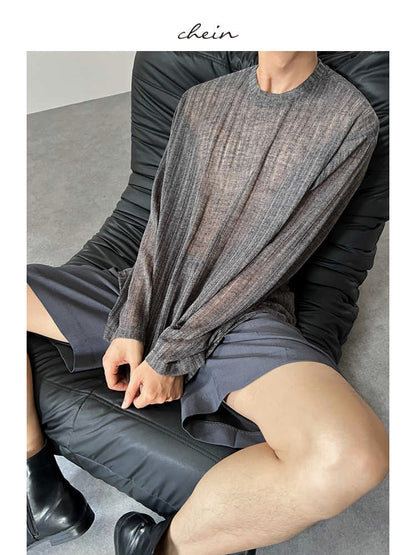 Korean Version Of Simple Hollow Pit Long Sleeve Knitted Top