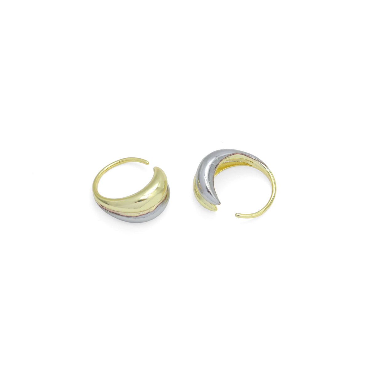 Dual Color Gold Silver Two-tone Dome Earrings, Sku#LK1058
