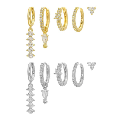 Stacking 5 Pieces Simple Clover Single-Row Serrated Ear Cuff Earring Set, 18k Gold-Plated  Teardrop Zircon Earrings, S925 Needle