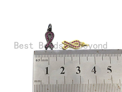 Fuchsia CZ Micro Pave Breast Cancer Awareness Ribbon Pendant/Charm, Bracelet Necklace Cubic Zirconia  AIDS Care Charm, 6x16mm,sku#X111