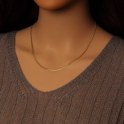 Gold Thin Slinky Herringbone Chain Necklace, Sku#LD535