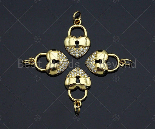 CZ Micro Pave Heart Lock Pendant, Heart Shape Charm, 18K Gold Lock Pendant,16x10mm, Sku#JL10
