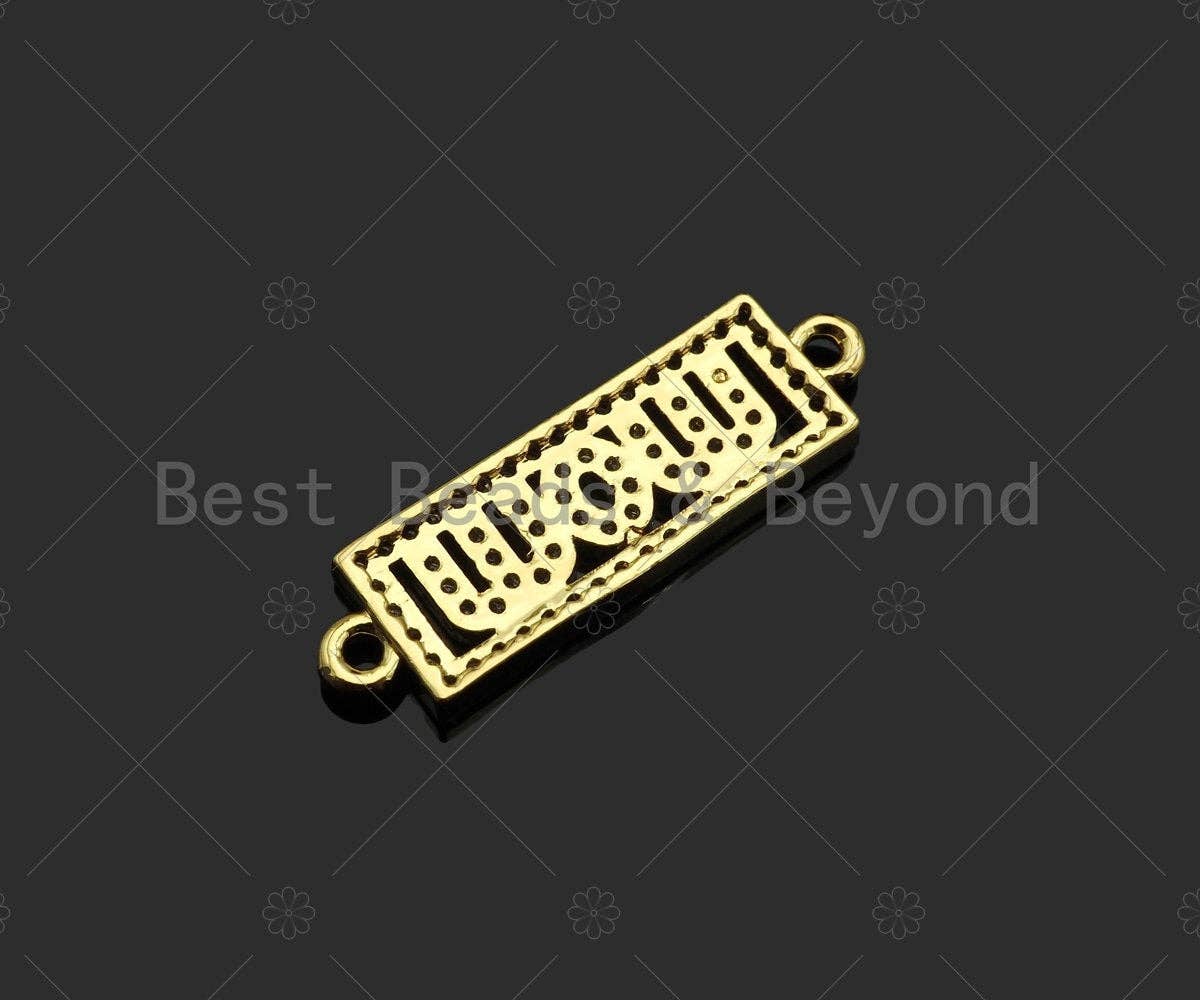 Gold Filled CZ Micro Pave Mom Word On Rectangle Shape Connector, 18K Gold Filled Connector, Mother's Day Gift, 25x8mm,Sku#LD112