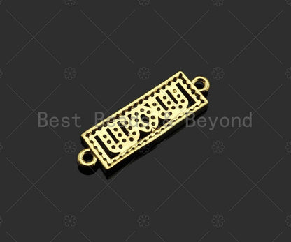 Gold Filled CZ Micro Pave Mom Word On Rectangle Shape Connector, 18K Gold Filled Connector, Mother's Day Gift, 25x8mm,Sku#LD112