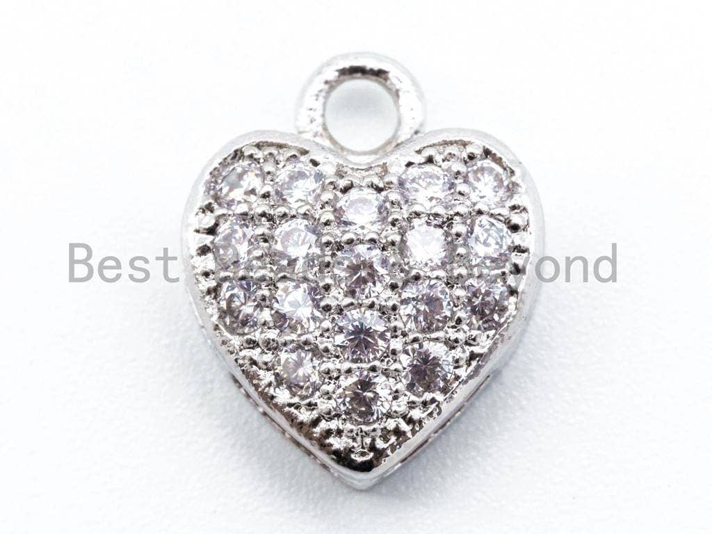 1PC/2PCS Clear CZ Micro Pave 10mm Heart Charm, CZ Pave Charm in Gold/Rose Gold/Silver Finish, sku#B23