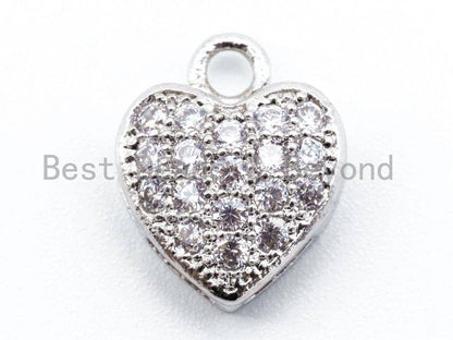 1PC/2PCS Clear CZ Micro Pave 10mm Heart Charm, CZ Pave Charm in Gold/Rose Gold/Silver Finish, sku#B23