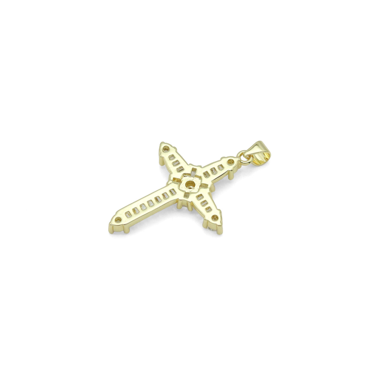 Gold Clear Baguette CZ Cross Charm Pendant, Sku#LD638