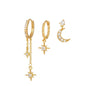 Multi Sets of Chic Star&Moon Earrings, 3-6pcs, 18k Gold Plated Stud Drop Hoop Huggie Cuff Chain, S925 Needle