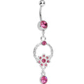 Pink Gem Infinite Flower Drop Belly Ring