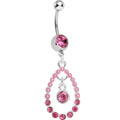 Pink Gem Faux Pearl Teardrop Dangle Belly Ring