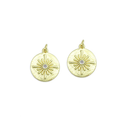 Gold Flower On Round Coin Charm Pendant,Sku#LX864