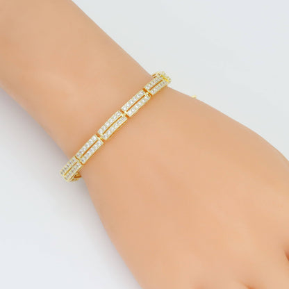 Clear CZ Double Rectangle Line Adjustable Bracelet, Sku#A349