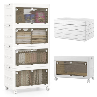44 Gal 4-Pack Stackable Plastic Storage Bins with Lid for Bedroom Living Room-White