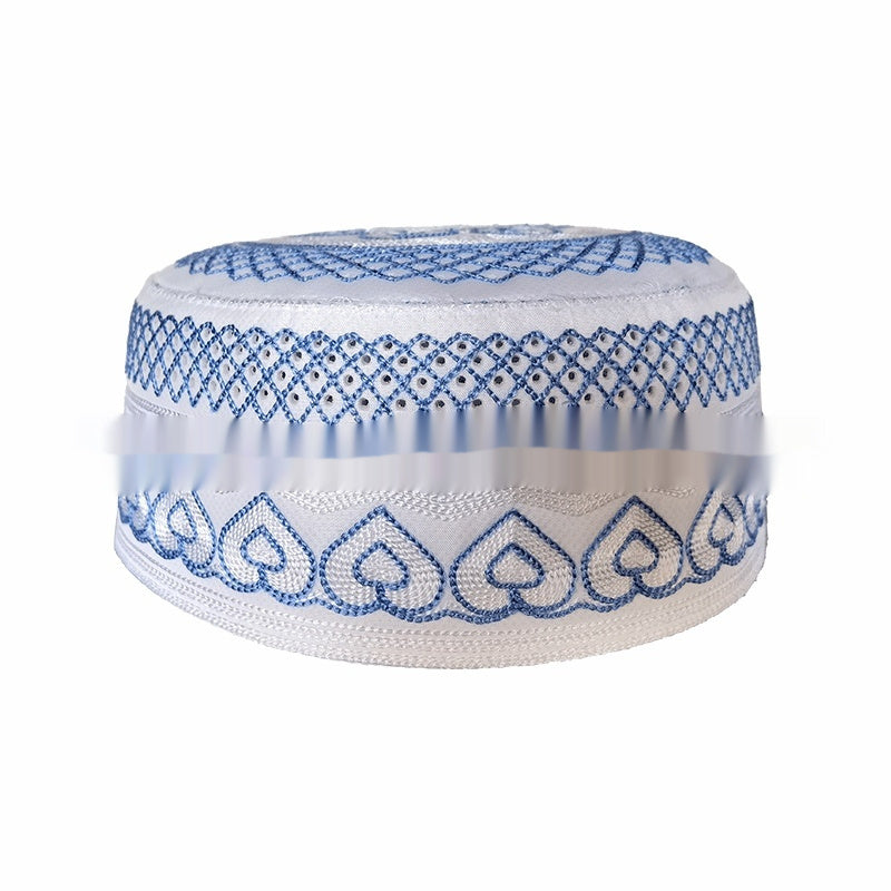 Mens Embroidered Solid-Color Striped Muslim Hat For Adults