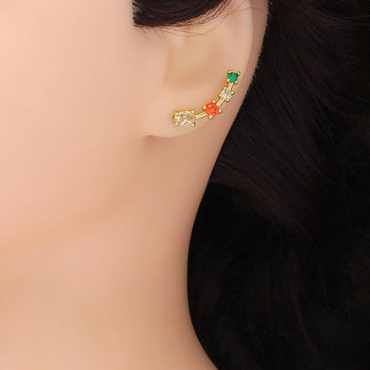 Gold Colorful CZ Arc-shaped moon Stud Earrings, Sku#LD538