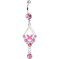 Pink Gem and Butterfly Dangle Belly Ring
