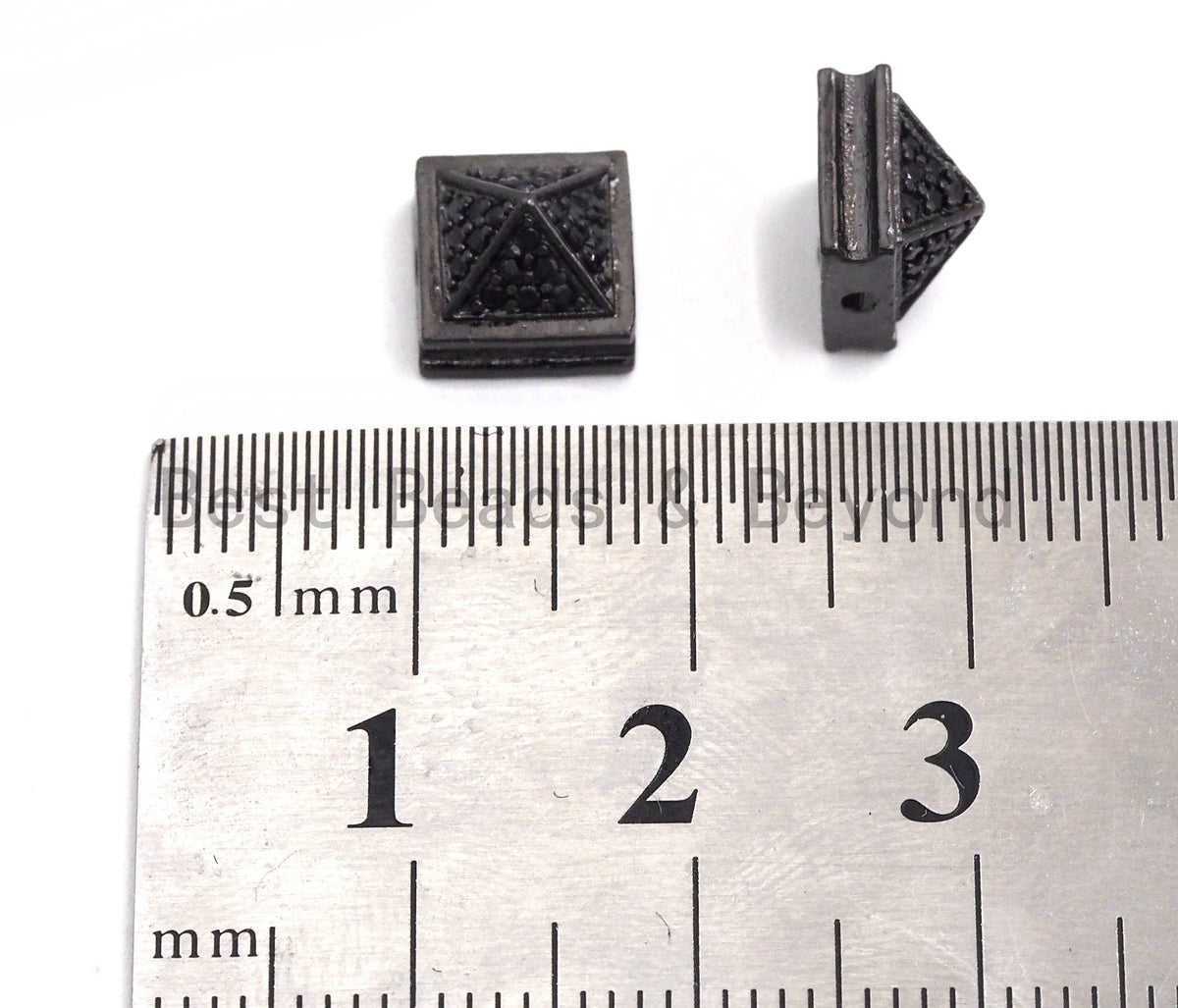 Black CZ Pave On Black Square Beads, Pyramid Spacer Beads, Cubic Zirconia Pyramid Space Beads, 8x6mm, SKU#C95