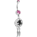 Pink Double Gem Spider Dreamcatcher Dangle Belly Ring