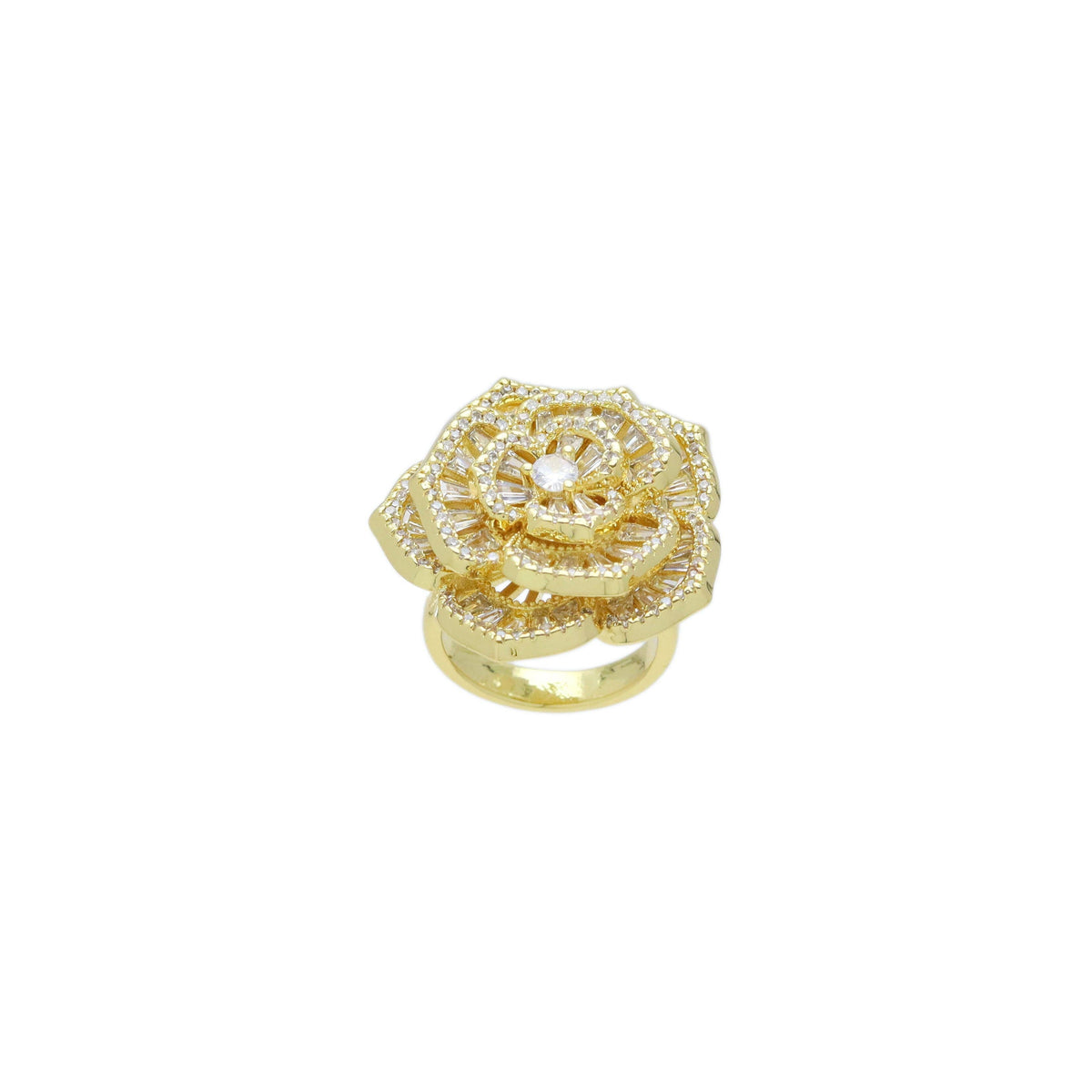 Baguettz CZ Rose Flower Statement Adjustable Ring, Sku#LD621