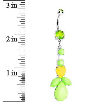 Light Green Yellow Gem Neon Leaf Vine Dangle Belly Ring