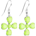 Clear Gem Green Neon Four Leaf Clover Dangle Earrings
