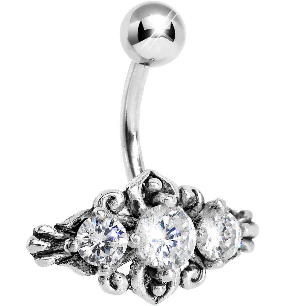 Silver 925 Crystalline Gem Silver Curlicue Belly Ring