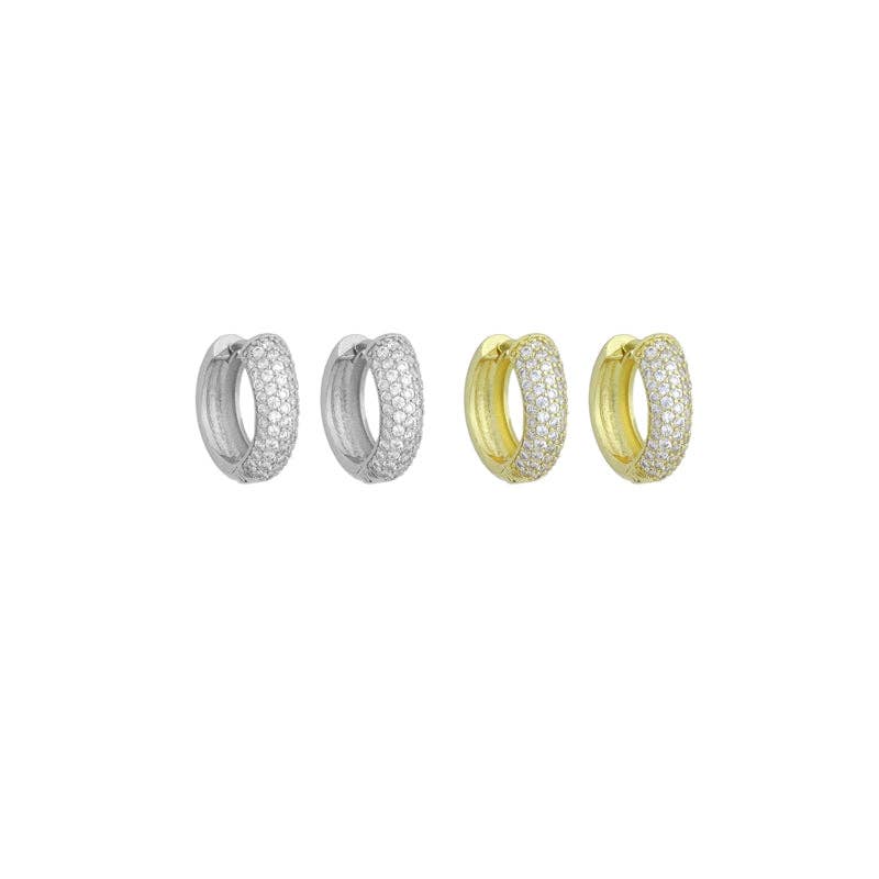 Clear CZ Silver Gold Medium size Hoop Earrings, Sku#A477