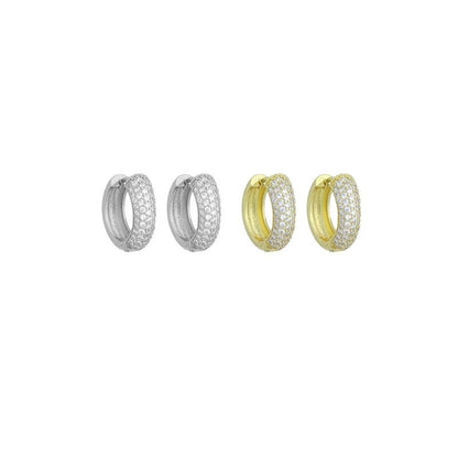 Clear CZ Silver Gold Medium size Hoop Earrings, Sku#A477
