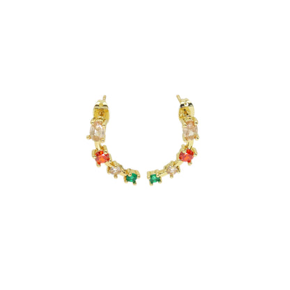 Gold Colorful CZ Arc-shaped moon Stud Earrings, Sku#LD538