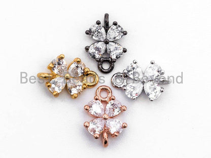 Clear CZ Micro Pave Four Leaf Flower Connector, SKU#A67