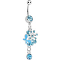 Single Gem Aqua Floral Burst Butterfly Dangle Belly Ring