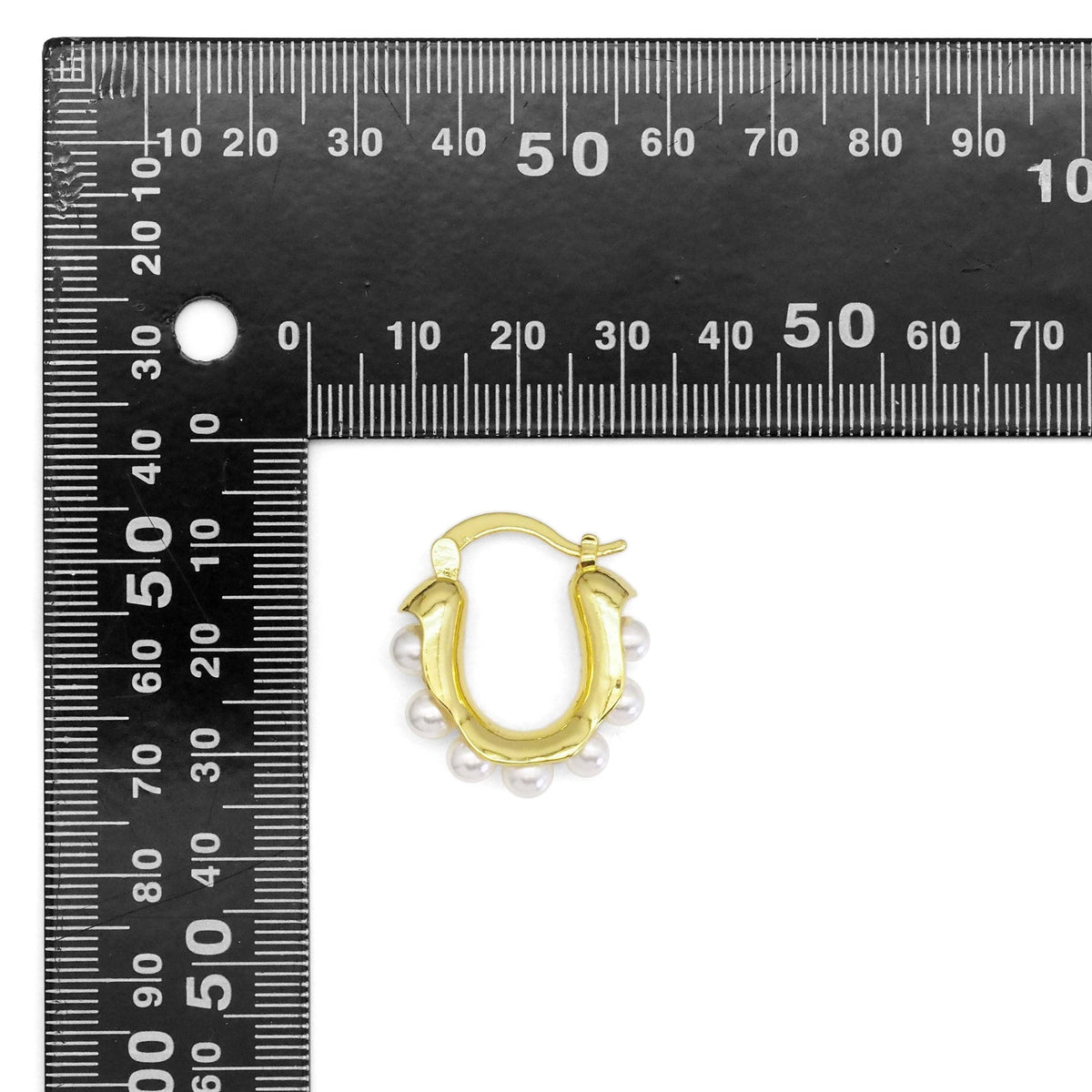 Gold Silver White Pearl Oval Hoop Earrings, Sku#A130