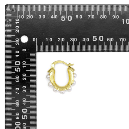 Gold Silver White Pearl Oval Hoop Earrings, Sku#A130