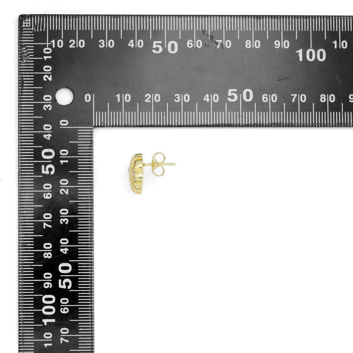 Clear CZ Round Checkboard Stud Earrings, Sku#A372