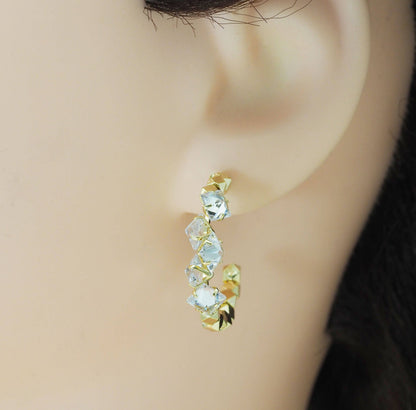 Gold Silver Crystal Diamond cut Ball Hoop Earrings, Sku#LX474c