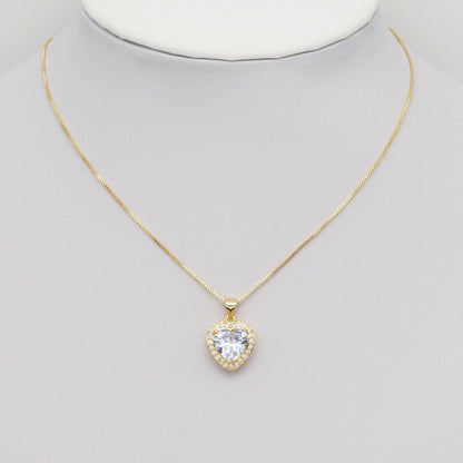 CZ Heart Stud Earrings Pendant Necklace, Sku#LK905