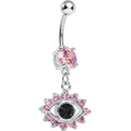 Pink Gem Blinged Out Eye Dangle Belly Ring