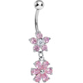 Pink Gem Twice as Nice Flower Dangle Belly Ring