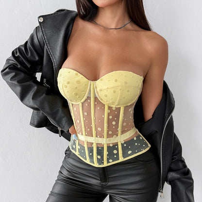 Women's Polka Dot Pink Soft And Seductive Waist Shaping Tube Top